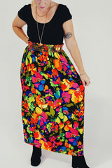 Vibrant floral printed maxi skirt front