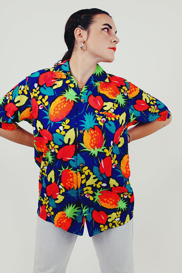 vintage Hawaiian fruit print button up