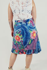 vibrant vintage midi skirt with ruffle bottom back