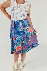 vibrant vintage midi skirt with ruffle bottom