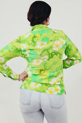 Green daisy print vintage blouse back