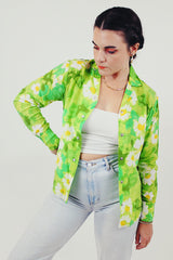 Green daisy print vintage blouse