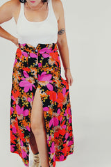 Floral Printed Half Button Maxi Skirt