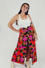 Floral Printed Half Button Maxi Skirt Side