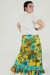 blue yellow vintage maxi skirt back