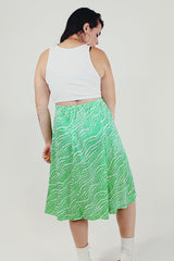 Green white printed vintage skirt back