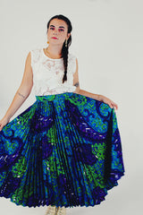 paisley vintage printed accordion pleated skirt front