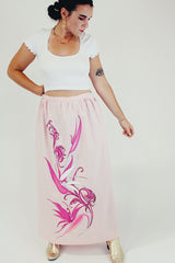 pink vintage painted graphic maxi skirt