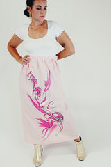 pink vintage painted graphic maxi skirt front