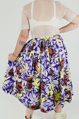 Hawaiian Floral Print Pleasted Midi Skirt back