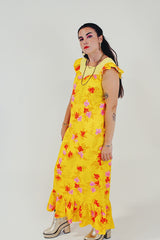 Yellow floral printed maxi dress side