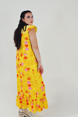 Yellow floral printed maxi dress back