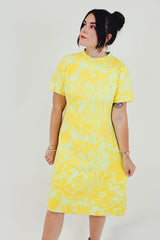 yellow vintage short sleeve mini dress front
