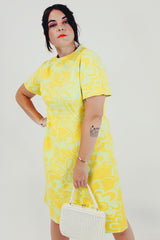 yellow vintage short sleeve mini dress model