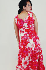 vintage pink floral maxi dress back