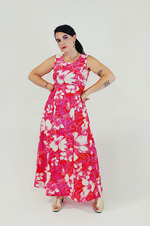vintage pink floral maxi dress