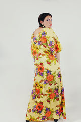 yellow red floral maxi dress with bell sleeves back