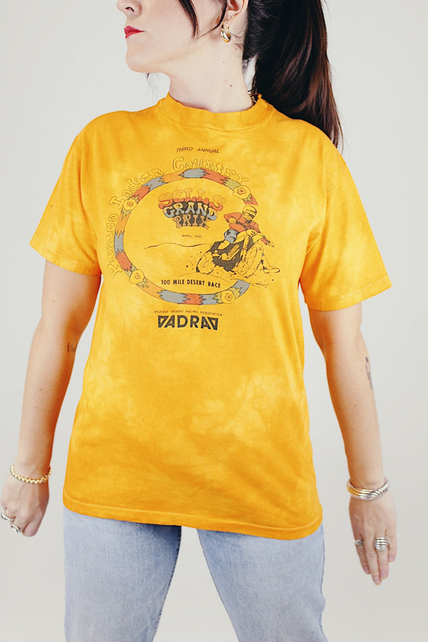 short sleeve orange 1981 sells grand prix vintage t-shirt with graphic on front and back