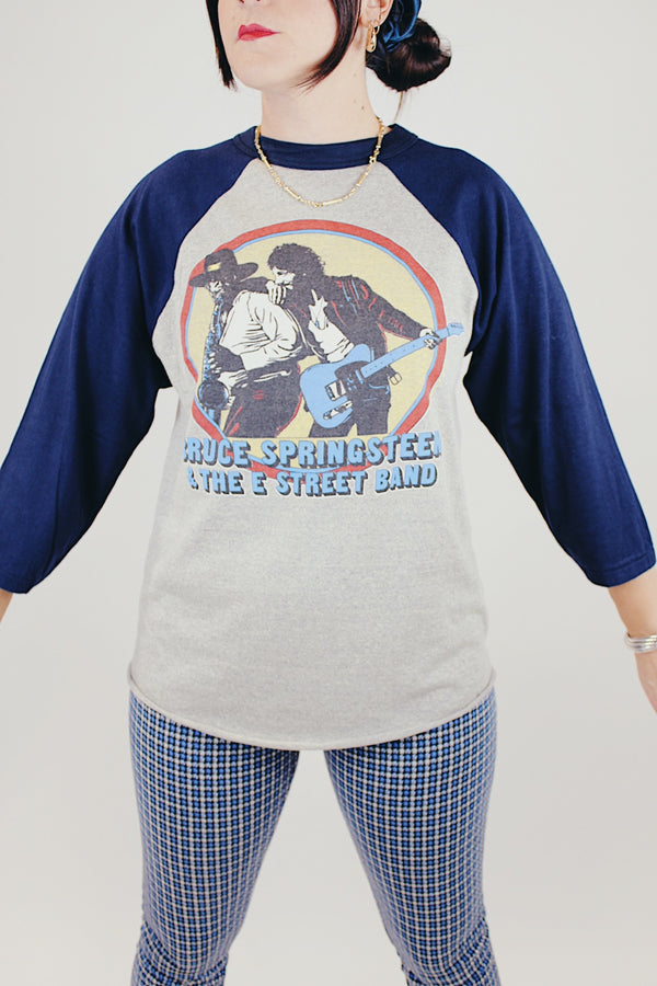 vintage 80's bruce springsteen baseball tee t-shirt graphic on front and back