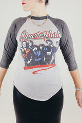 grey 3/4 length baseball tee vintage 1983 quarterflash graphic on front and back
