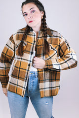 long sleeve wool plaid women's vintage button up jacket with collar