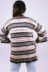 3/4 arm length open cardigan women's vintage in striped print