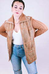 women's vintage 1970's suede and knit zip up jacket sweater with tie front