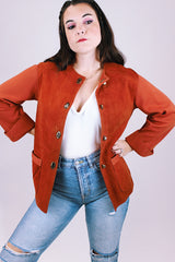 burnt orange suede and knit jacket with gold buttons women's vintage 1980's