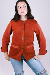 burnt orange suede and knit jacket with gold buttons women's vintage 1980's