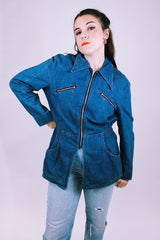 women's vintage 1970's denim jacket with zip up front