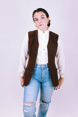 women's 1970's vintage brown velvet vest with button front