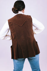 women's 1970's vintage brown velvet vest with button front