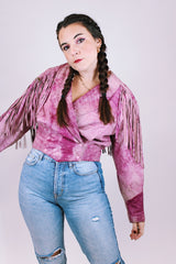 women's 1980's pink leather cropped jacket with fringe