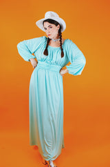 balloon sleeve maxi dress teal  color vintage 1960's