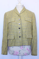 Women's vintage 1950's Nichlas Ungar label long sleeve cropped fit blazer jacket in grey and yellow all over checkers. 